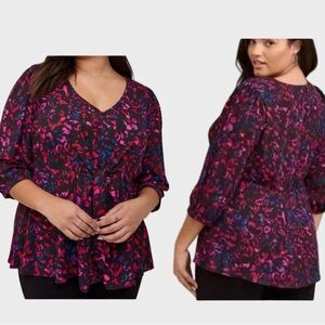 TORRID Tie Front Georgette Long Sleeve Blouse 3X